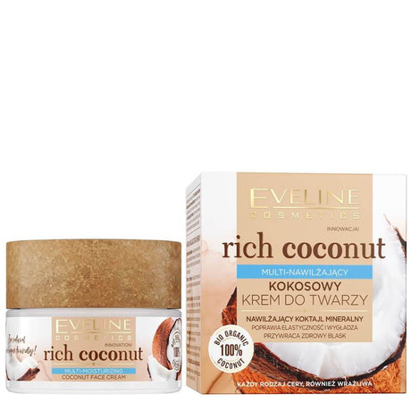 Eveline Rich Coconut Multi Moisturising Face Cream - retail packaging on a white background