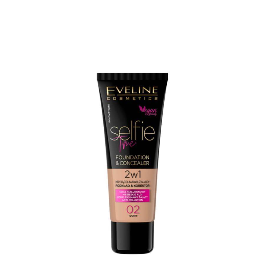 Eveline Selfie Time Covering Foundation & Concealer - 02 Ivory - foundation container isolated on a white background