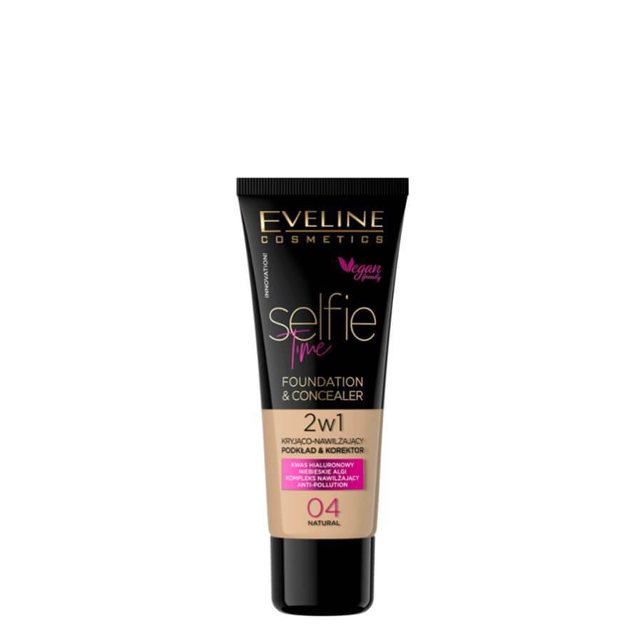 Eveline Selfie Time Covering Foundation & Concealer - 04 Natural - foundation container isolated on a white background