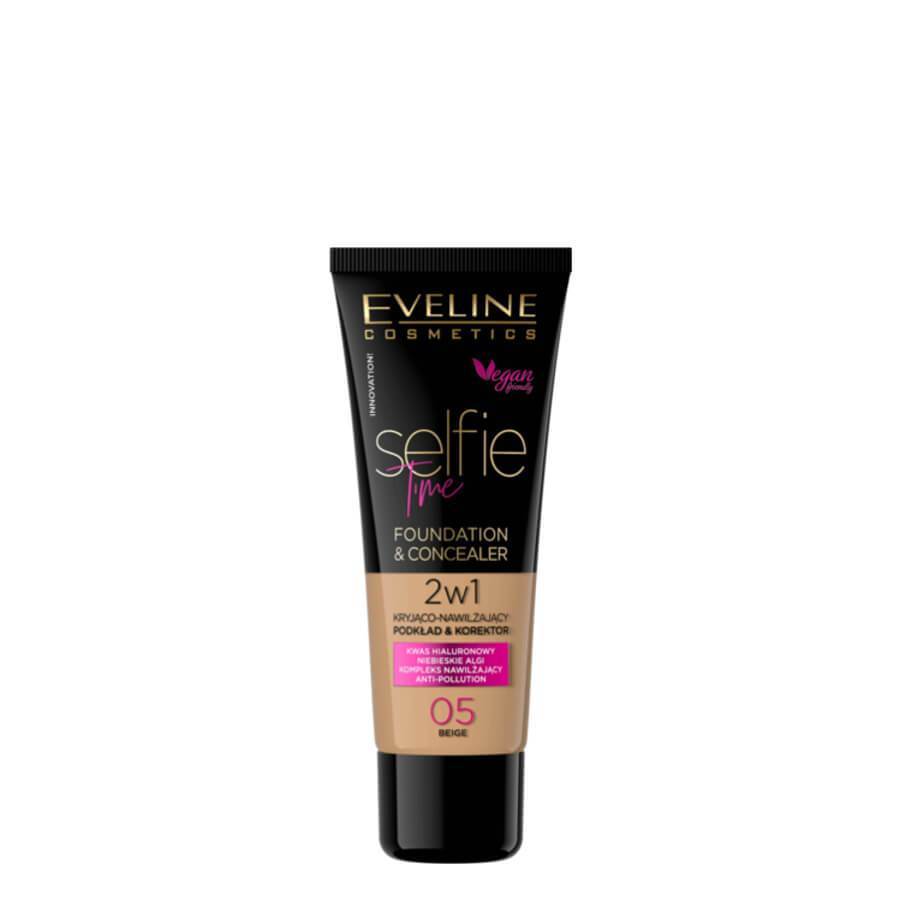 Eveline Selfie Time Covering Foundation & Concealer - 05 Beige - foundation container isolated on a white background