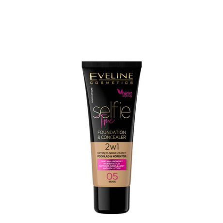 Eveline Selfie Time Covering Foundation & Concealer - 05 Beige - foundation container isolated on a white background