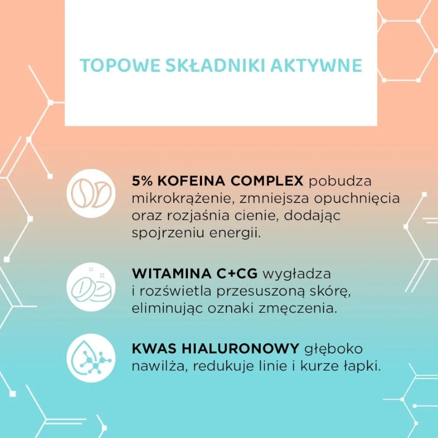 Eveline Serum Shot 5% Caffeine & Hyaluronic Acid Eye Serum Puffiness - ingredients information on the packaging