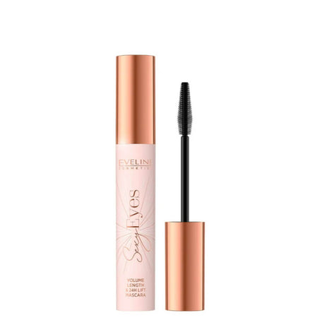 Eveline Sexy Eyes Volume Length & Lift Black Mascara - mascara product presentation on a white background