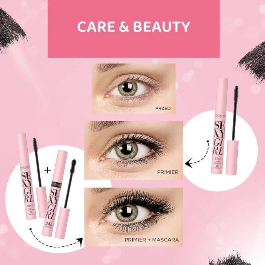 Eveline Sexy Girl 2in1 Lash Boost & Primer Black - before-and-after results