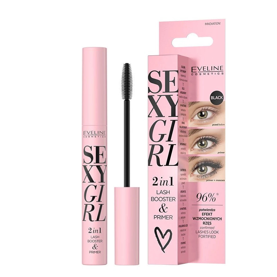 Eveline Sexy Girl 2in1 Lash Boost & Primer Black - isolated on a white background