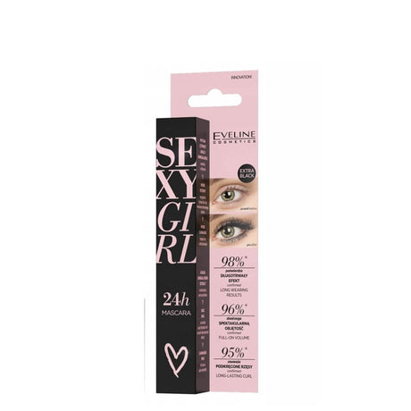 Eveline Sexy Girl Curl & Volume Black Mascara - retail packaging on a white background