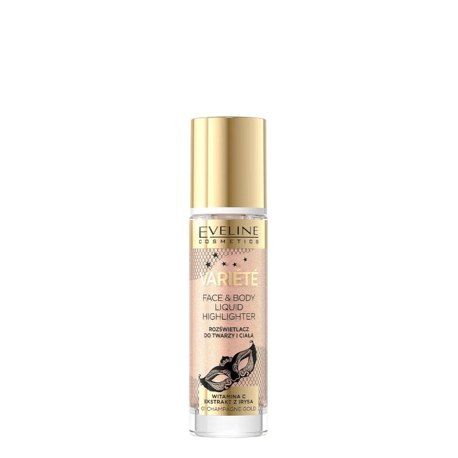 Eveline Variete Face & Body Liquid Highlighter - 01 Champagne Gold - powder compact with the shade visible on a white background