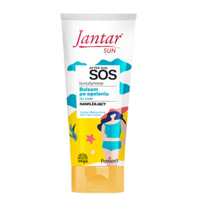 Farmona Jantar Sun Amber Moisturising After Sun Lotion - arranged with the included components on a white background