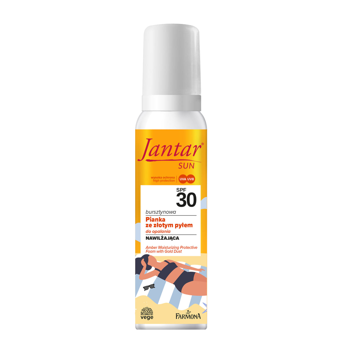 Farmona Jantar Sun Amber Moisturising Protective Foam with Gold Dust SPF 30 - isolated on a white background