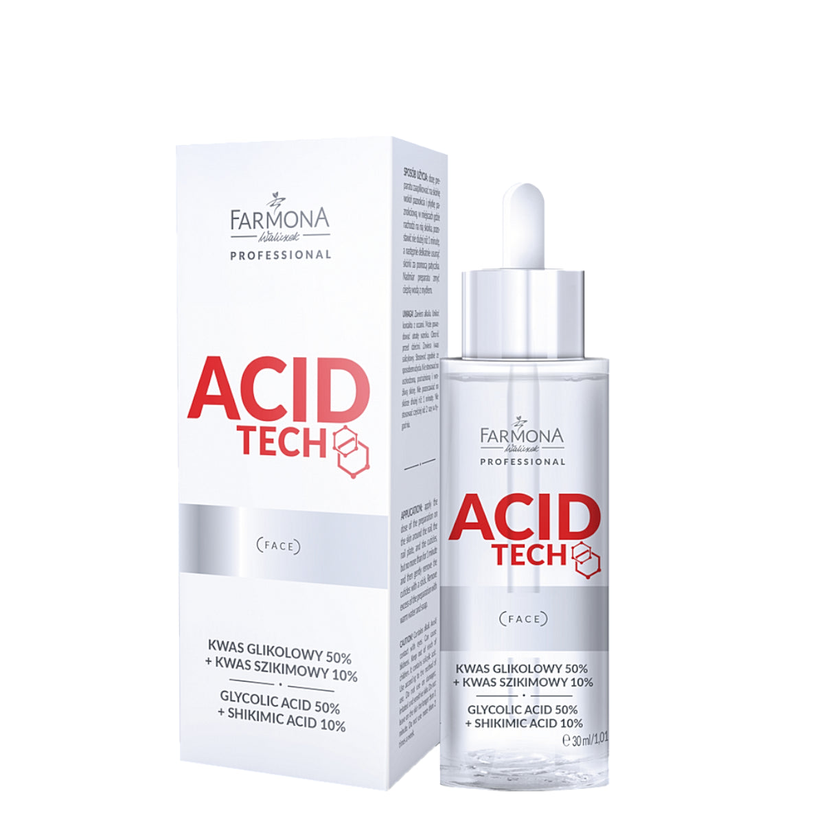 Farmona Professional Acid Tech Glycolic Acid 50% & Shikimic Acid 10% - arranged with the included components on a white background