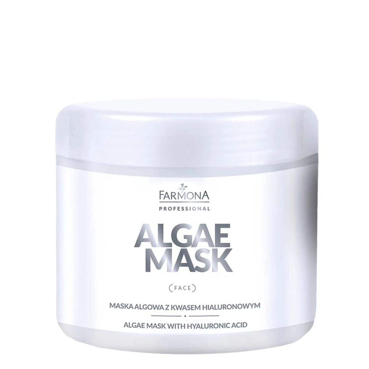 Farmona Professional Algae Face Mask with Hyaluronic Acid - open cosmetic jar with its lid on a white background