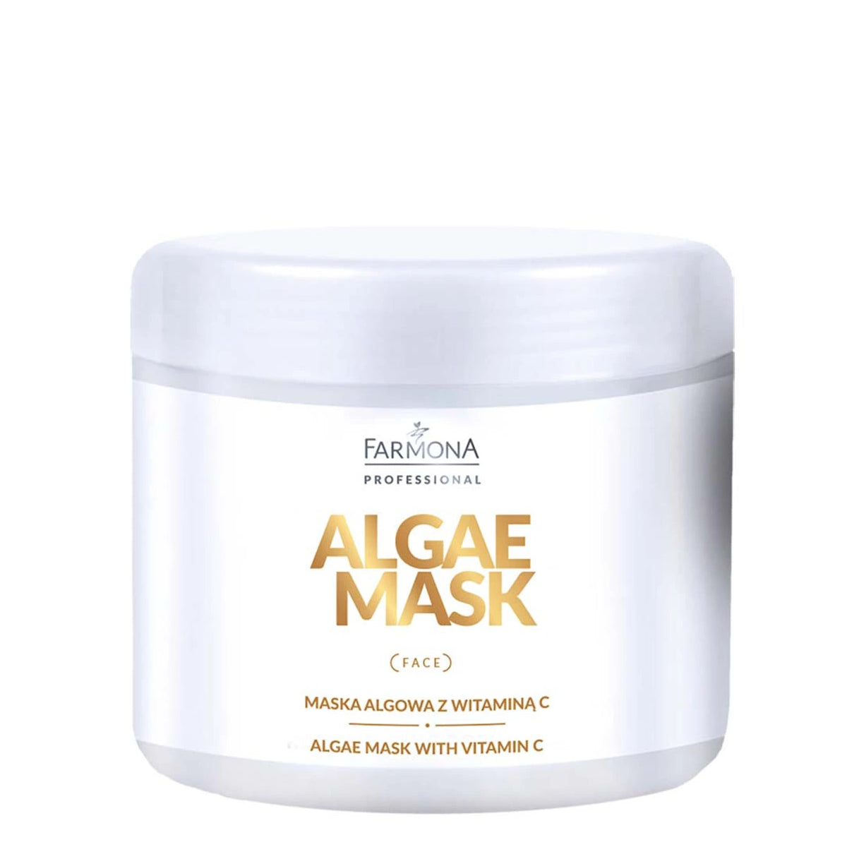 Farmona Professional Algae Face Mask with Vitamin C - open cosmetic jar with its lid on a white background