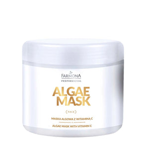 Farmona Professional Algae Face Mask with Vitamin C - open cosmetic jar with its lid on a white background