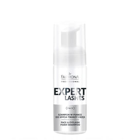 Farmona Professional Expert Lashes Face & Eyelash Foam Shampoo - arranged with the included components on a white background