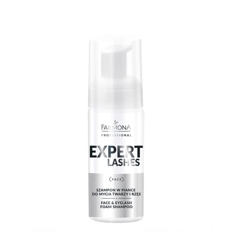Farmona Professional Expert Lashes Face & Eyelash Foam Shampoo - arranged with the included components on a white background