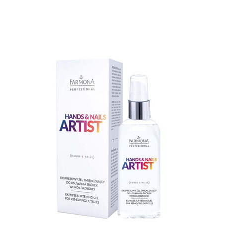 Farmona Professional Nails Artist Express Cuticle Softening Gel - arranged with the included components on a white background