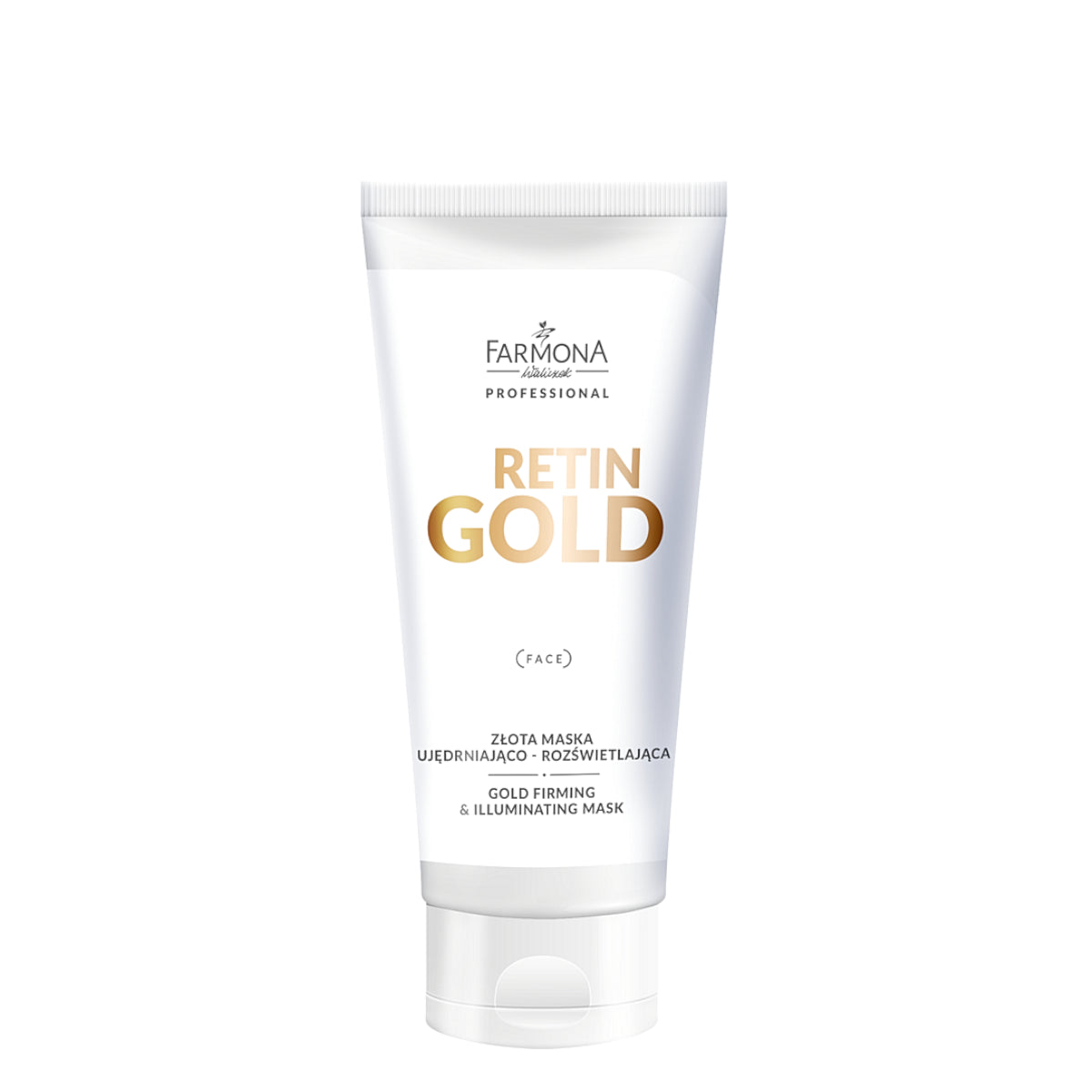 Farmona Professional Retin Gold Firming & Illuminating Mask - open cosmetic jar with its lid on a white background