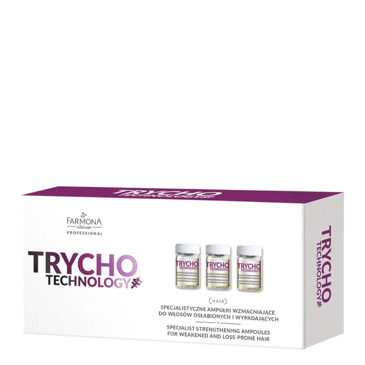 Farmona Professional Trycho Technology Specialist Hair Loss Strengthening Ampoules - arranged with the included components on a white background
