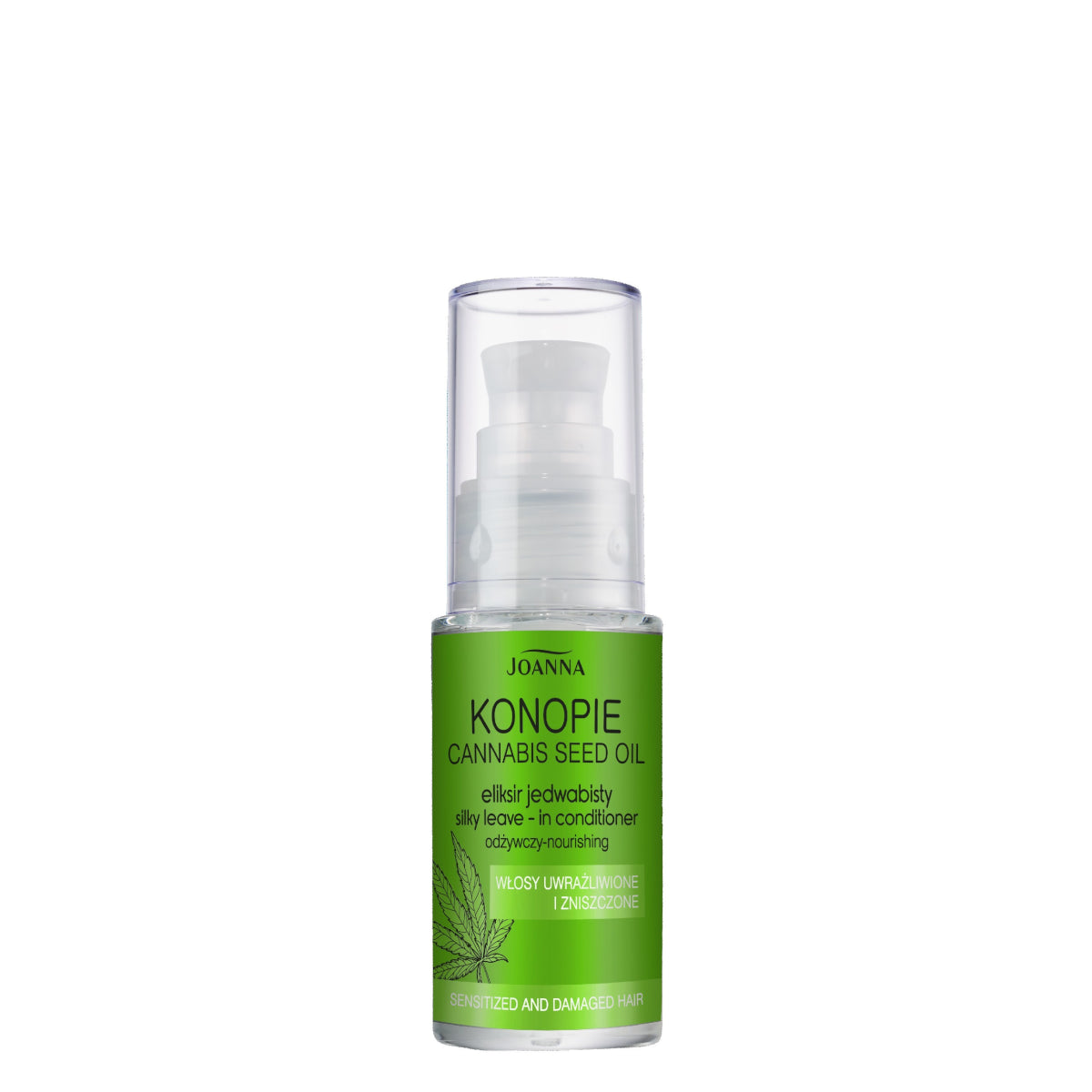Joanna Leave In Nourishing Silk Hair Elixir - retail hair-care container isolated on a white background