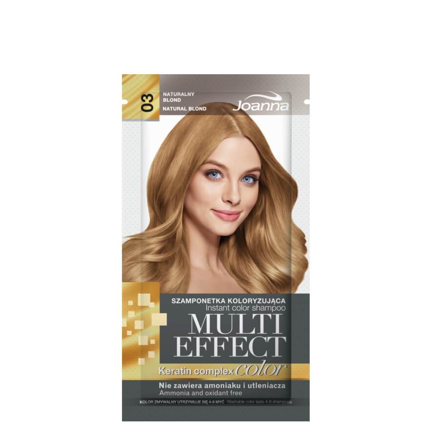 Joanna Multi-Effect Instant Color Hair Shampoo Ammonia-Free - 03 Natural Blonde - retail hair-care container isolated on a white background