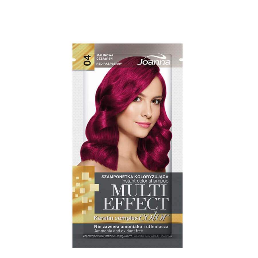 Joanna Multi-Effect Instant Color Hair Shampoo Ammonia-Free - 04 Red Raspberry - retail hair-care container isolated on a white background