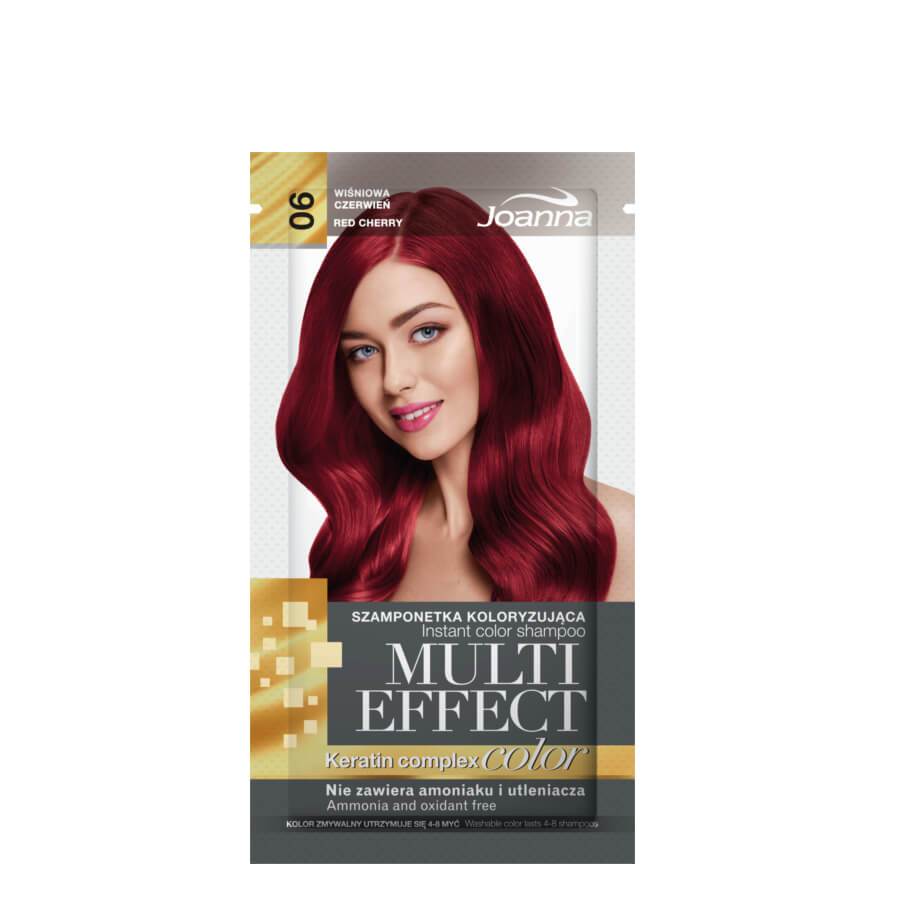 Joanna Multi-Effect Instant Color Hair Shampoo Ammonia-Free - 06 Red Cherry - retail hair-care container isolated on a white background