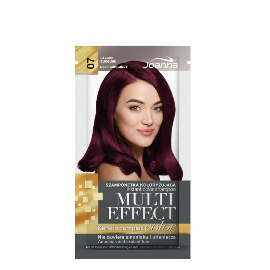 Joanna Multi-Effect Instant Color Hair Shampoo Ammonia-Free - 07 Deep Burgundy - retail hair-care container isolated on a white background