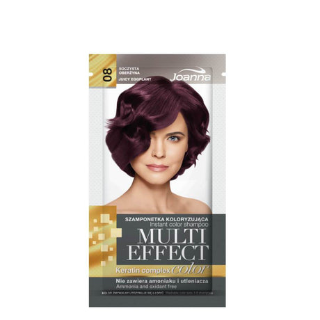 Joanna Multi-Effect Instant Color Hair Shampoo Ammonia-Free - 08 Juicy Eggplant - retail hair-care container isolated on a white background