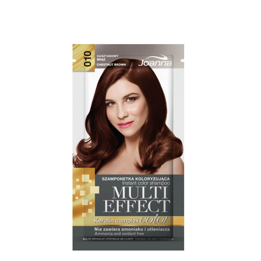 Joanna Multi-Effect Instant Color Hair Shampoo Ammonia-Free - 10 Chestnut Brown - retail hair-care container isolated on a white background