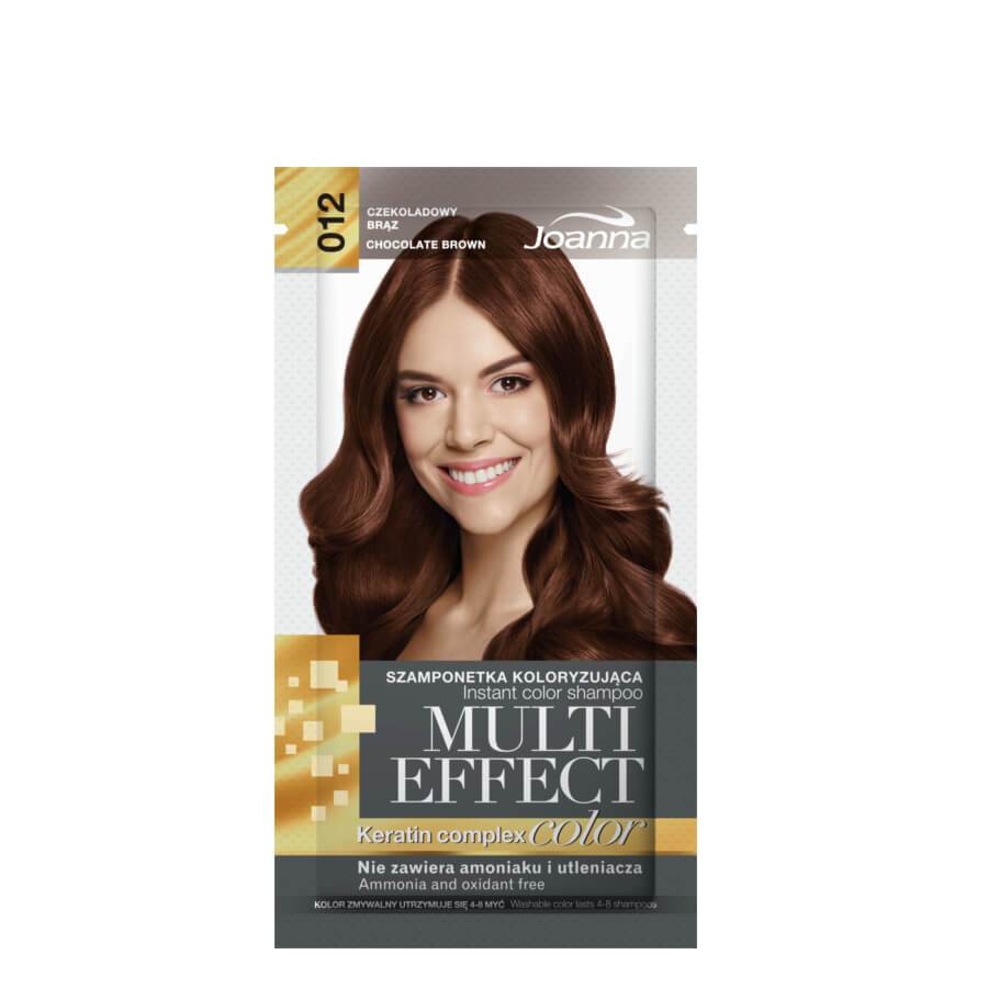 Joanna Multi-Effect Instant Color Hair Shampoo Ammonia-Free - 12 Chocolate Brown - retail hair-care container isolated on a white background