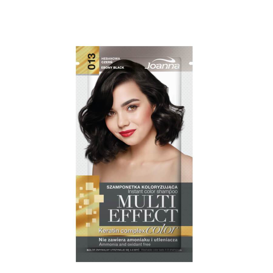 Joanna Multi-Effect Instant Color Hair Shampoo Ammonia-Free - 13 Ebony Black - retail hair-care container isolated on a white background