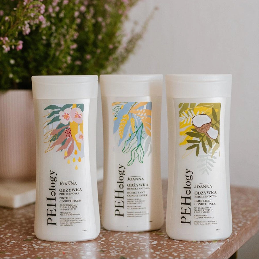 Joanna PEHology Emollient Hair Conditioner Smoothing Hair - product and colour result shown on hair