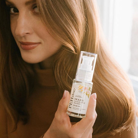 Joanna PEHology Hair Oil for Ends - product displayed with its packaging on a dark background