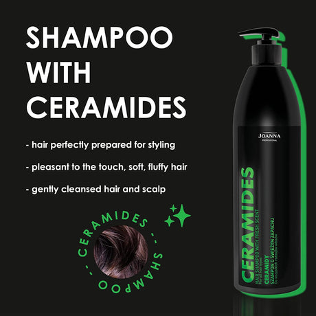 Joanna Professional Ceramides Shampoo with Fresh Scents - product and colour result shown on hair
