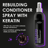 Joanna Professional Keratin Rebuilding Spray Conditioner - product and colour result shown on hair