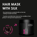 Joanna Professional Silk Smoothing Hair Mask for Dry & Damaged Hair - product and colour result shown on hair