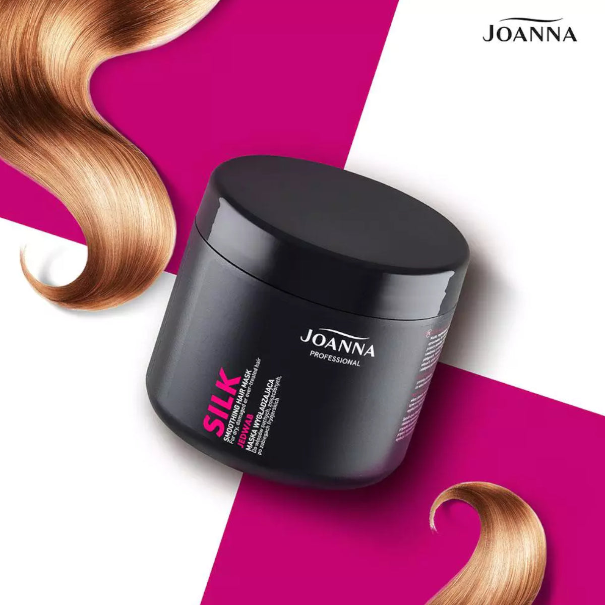 Joanna Professional Silk Smoothing Hair Mask for Dry & Damaged Hair - product and colour result shown on hair
