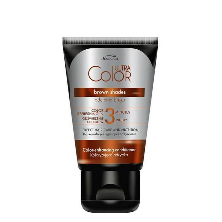 Joanna Ultra Color Brown Colouring Conditioner - retail hair-care container isolated on a white background
