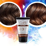 Joanna Ultra Color Brown Colouring Conditioner - product and colour result shown on hair
