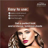 Joanna Ultra Color Brown Colouring Conditioner - product and colour result shown on hair
