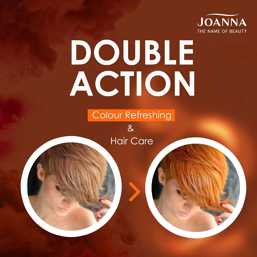 Joanna Ultra Color Hair Shampoo Ginger & Copper Hair - shade swatches shown beside the product