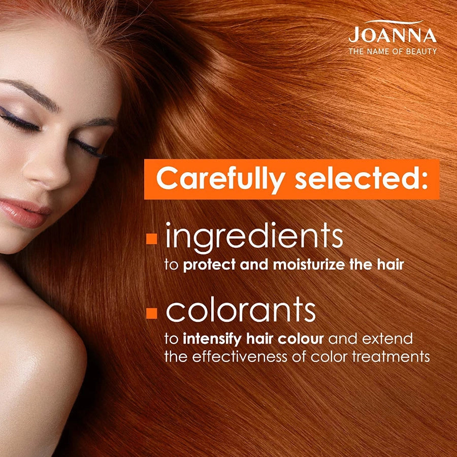 Joanna Ultra Color Hair Shampoo Ginger & Copper Hair - shade swatches shown beside the product