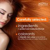 Joanna Ultra Color Hair Shampoo Ginger & Copper Hair - shade swatches shown beside the product