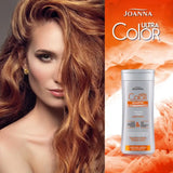 Joanna Ultra Color Hair Shampoo Ginger & Copper Hair - product and colour result shown on hair