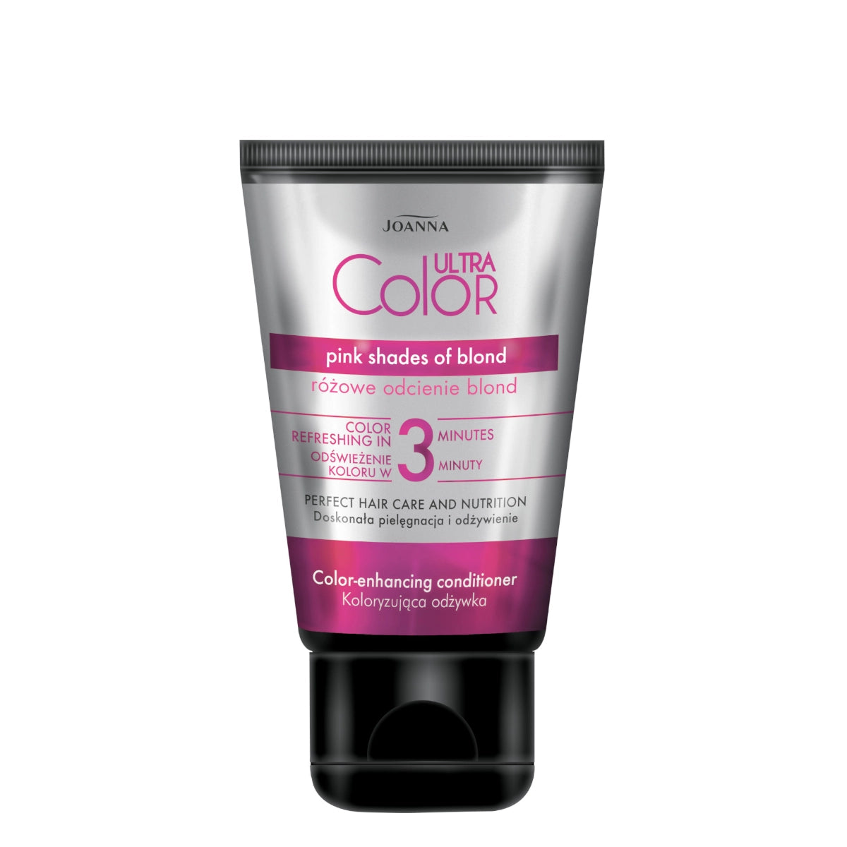 Joanna Ultra Color Pink Colouring Conditioner - shade swatches shown beside the product