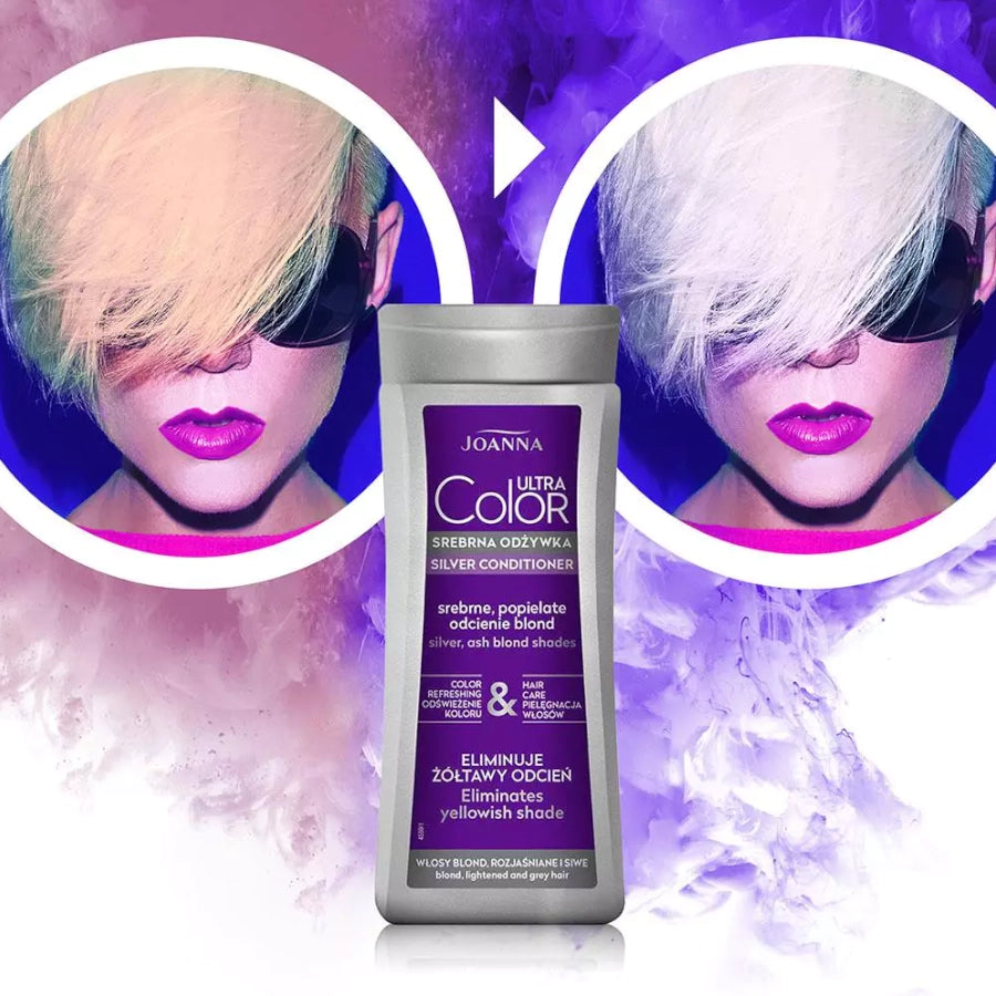 Joanna Ultra Color Silver Conditioner Eliminate Yellow Shade - before-and-after results