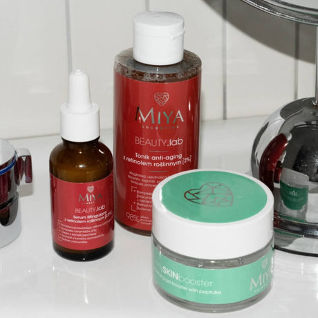 Miya Cosmetics BEAUTYlab Anti Aging Face Toner All in One - product displayed with its packaging on a dark background