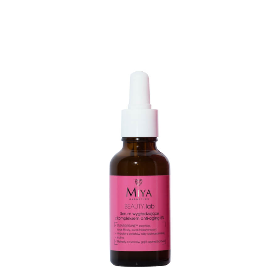 Miya Cosmetics BEAUTYlab Smoothing Face Serum Anti-Aging Complex 5% - retail packaging on a white background