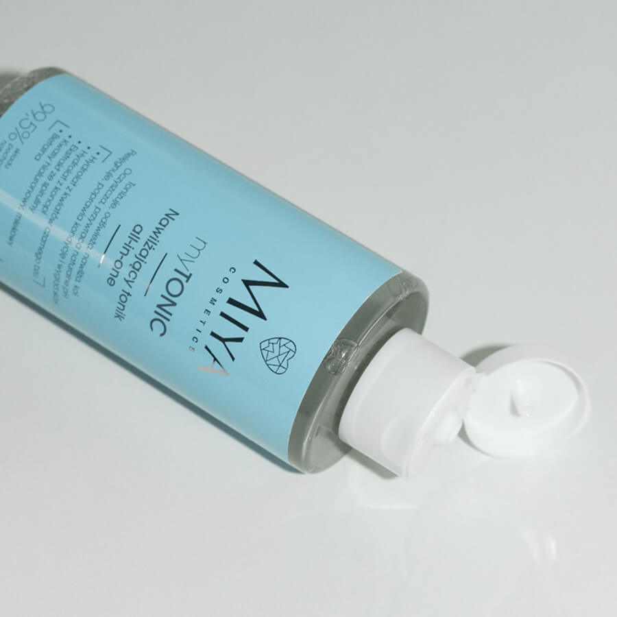 Miya Cosmetics myTONIC Moisturising Face Toner All In One - product displayed with its packaging on a dark background