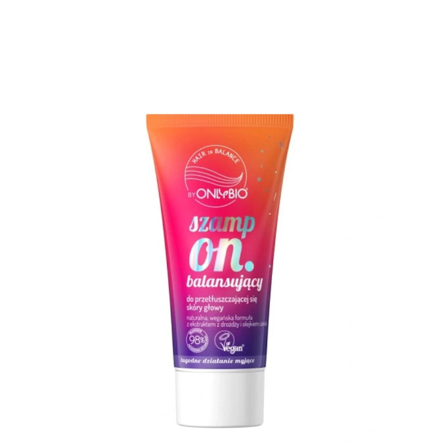 OnlyBio Hair Balance Balancing Shampoo Oily Scalp Mini 50ml - retail hair-care container isolated on a white background